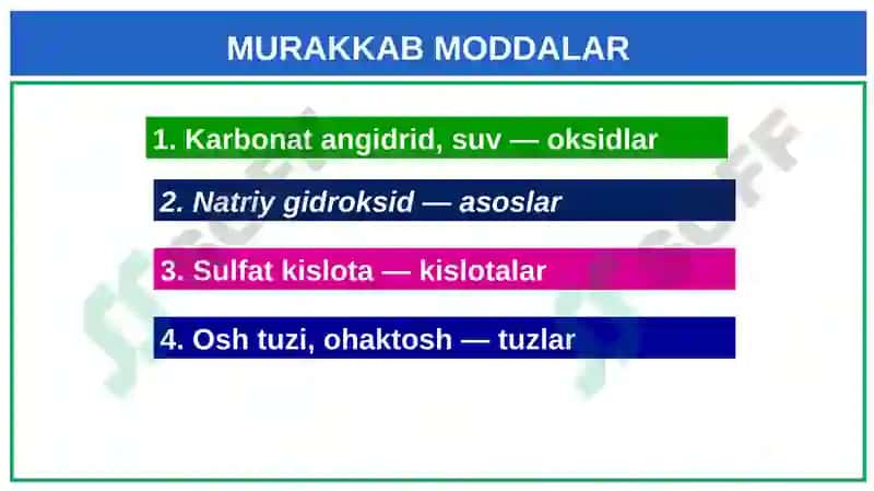 Oddiy va murakkab moddalar Kimyo 7-sinf 7