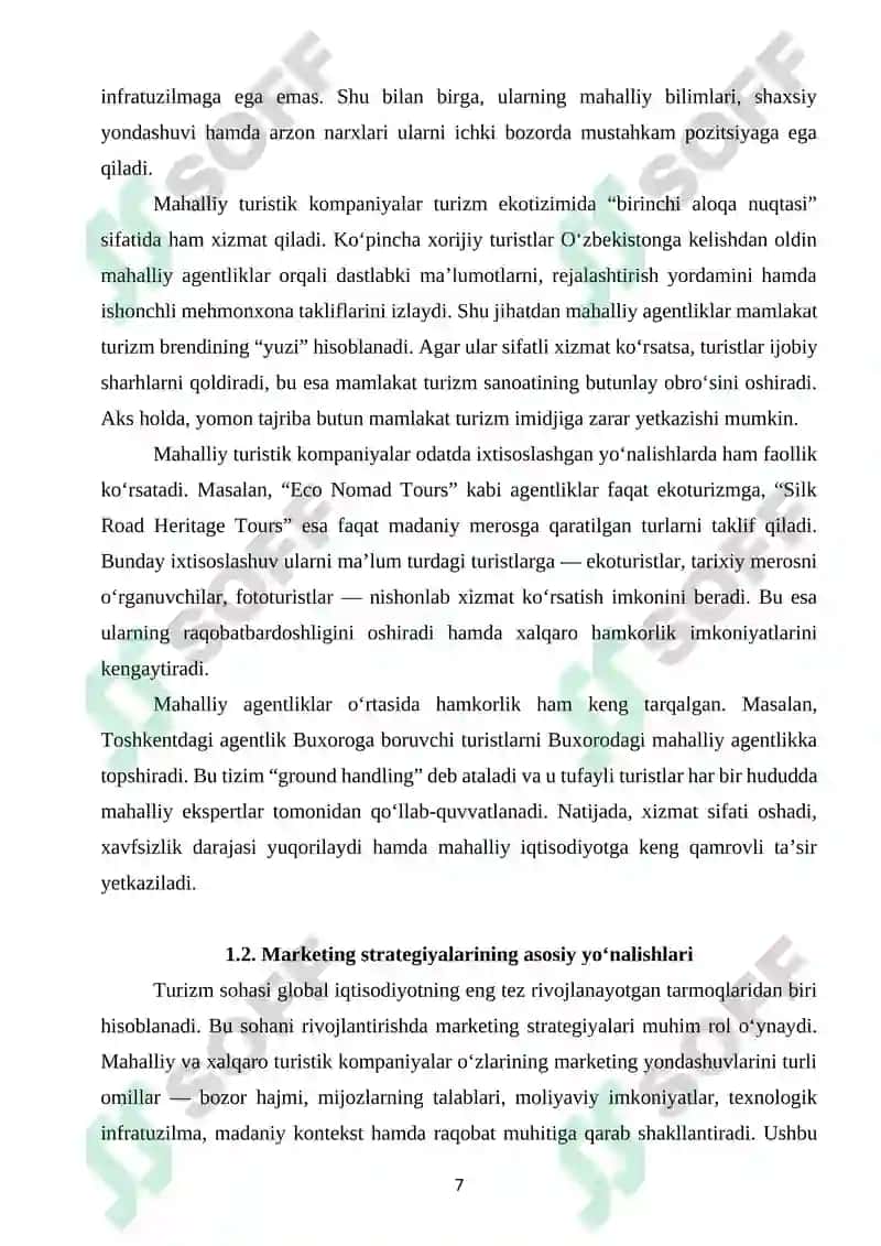 MAHALLIY VA XALQARO TURISTIK KOMPANIYALAR MARKETING STRATEGIYALARINI TAQQOSLASH 7