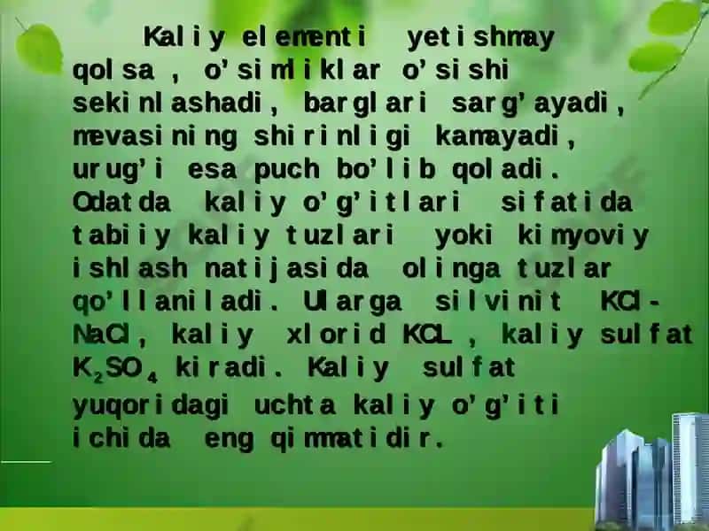 Kaliy elementini tirik organizimdagi ahamiyati 7