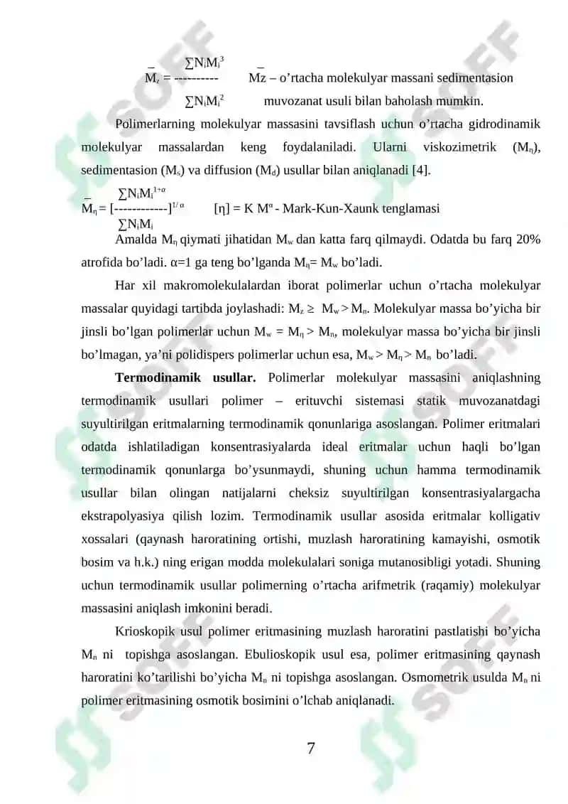 POLIMERLARNING MOLEKULYAR MASSASI VA ULARNI ANIQLASH USULLARI 7