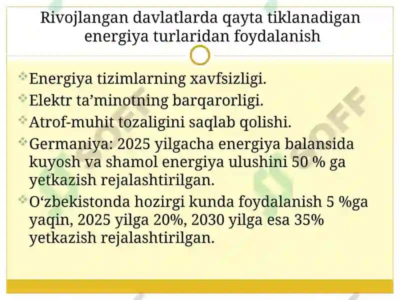 Energiya: qayta tiklanadigan manbaalarga o‘tish 7