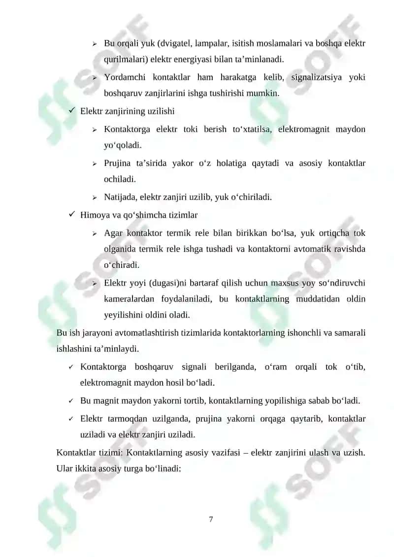 Kontaktorlarni koʻrsatmalar, turlari va tuzilishlari 7