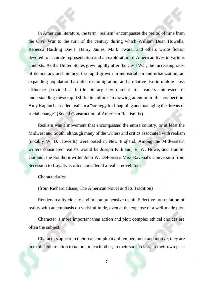 American Realism and Naturalism Course Work 7