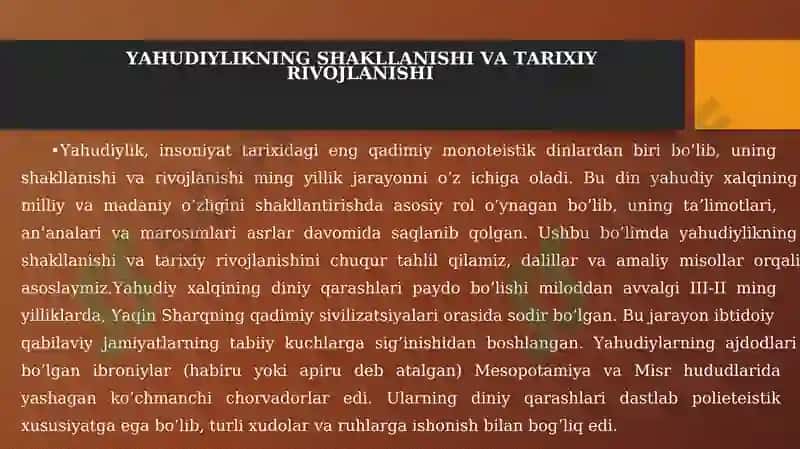 YAHUDIYLIK TA’LIMOTI, AN’ANA VA MAROSIMLARI 8