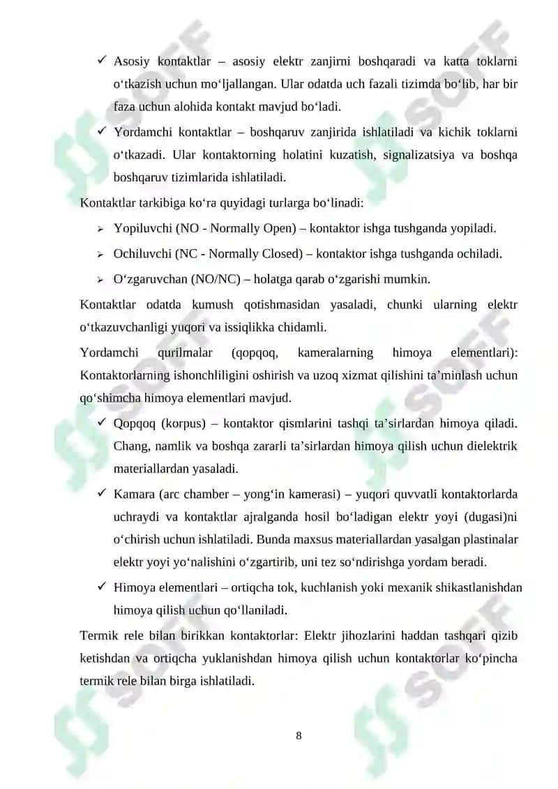 Kontaktorlarni koʻrsatmalar, turlari va tuzilishlari 8