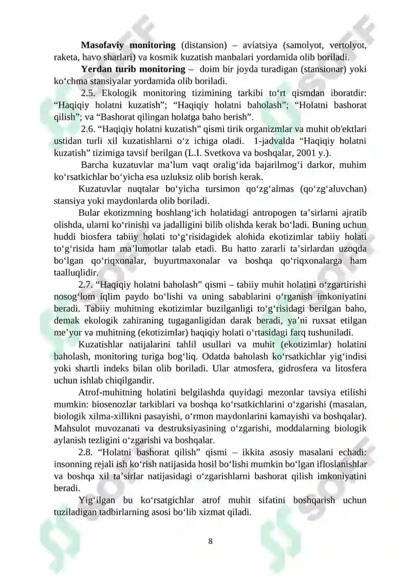 Barqaror rivojlanish asoslari fanidan amaliy ishlarni bajarish uchun uslubiy ko‘rsatma 8