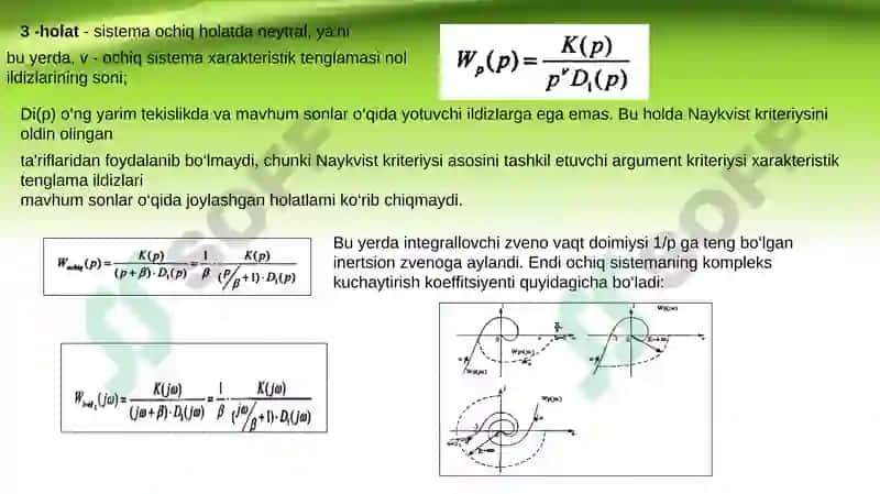 Avtomatik boshqarish sistemalarining barqarorligi va o`tkinch jarayonlar sifati 8