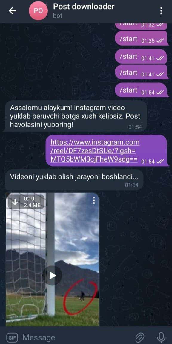Instagram linkdan video yuklovchi telegram bot 1