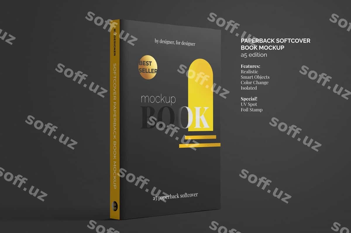 Yumshoq muqova pochta kitobi model yuqori ko'rinish | Softcover paperback book mockup top view 1