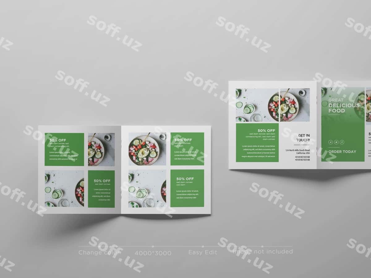 Kvadrat ikki qismli broshyur namunasi | Square bifold brochure mockup 1