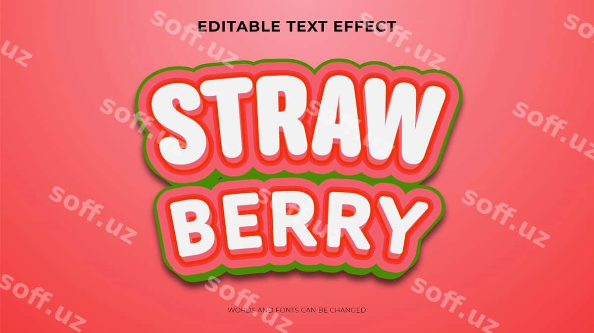 3d uslubdagi murdum matn effekti | Strawberry text effect with 3d style 1