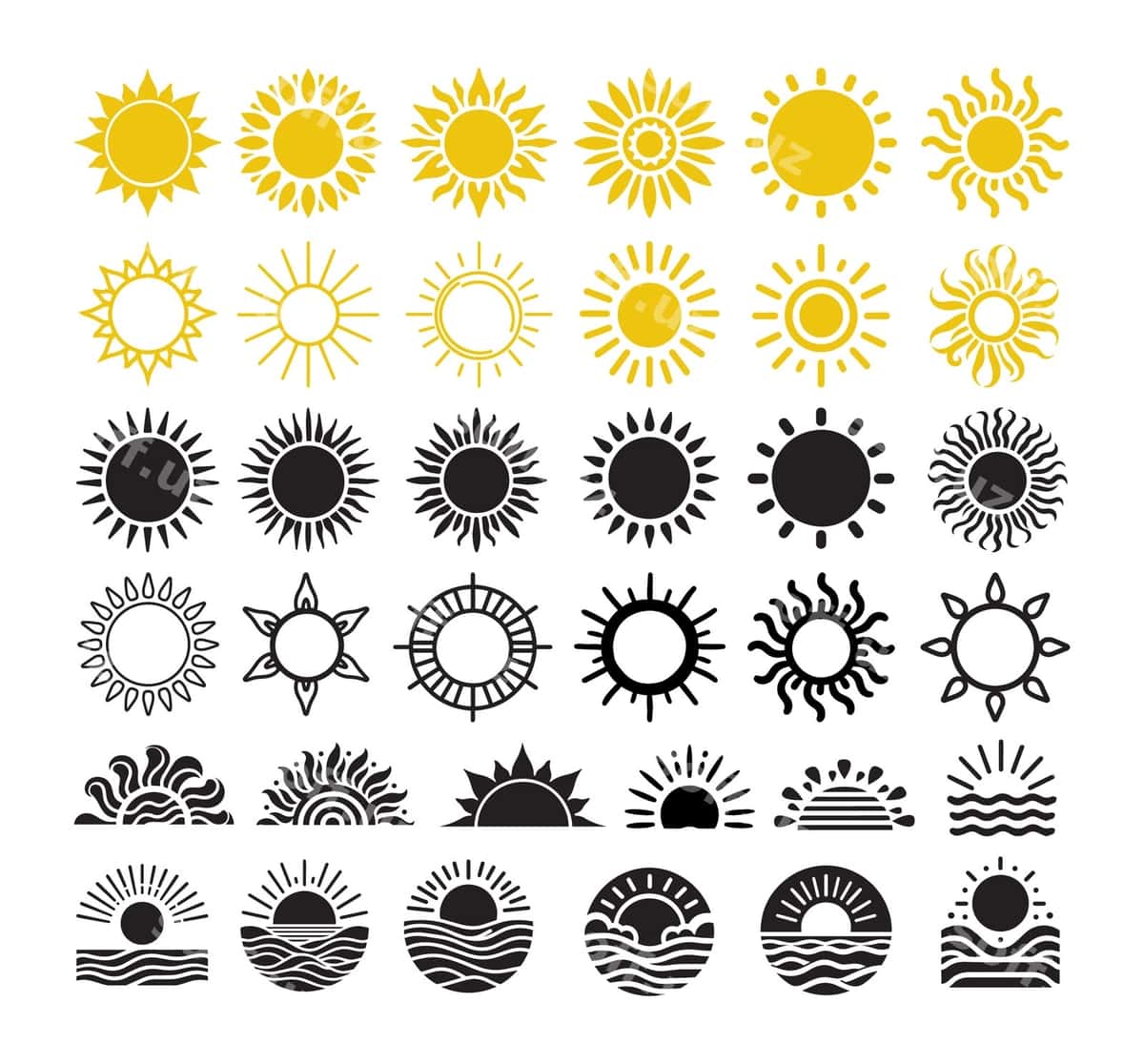 Quyosh vektor ikon to'plami quyosh dizayni | Sun vector icon set sun design 1
