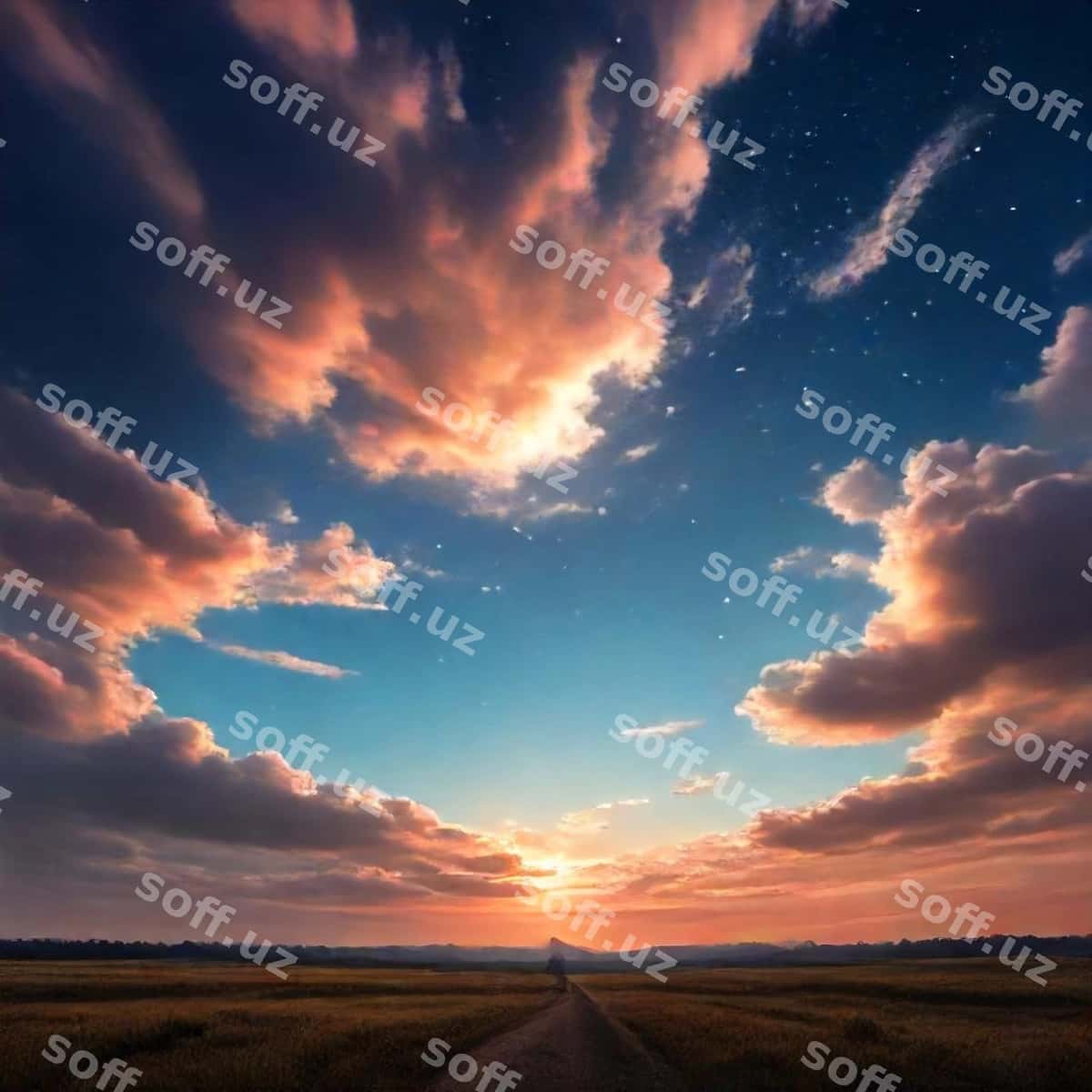 Shom bulutlar bilan yo'lni osmon o'rtasida | Sunset with clouds road middle sky 1