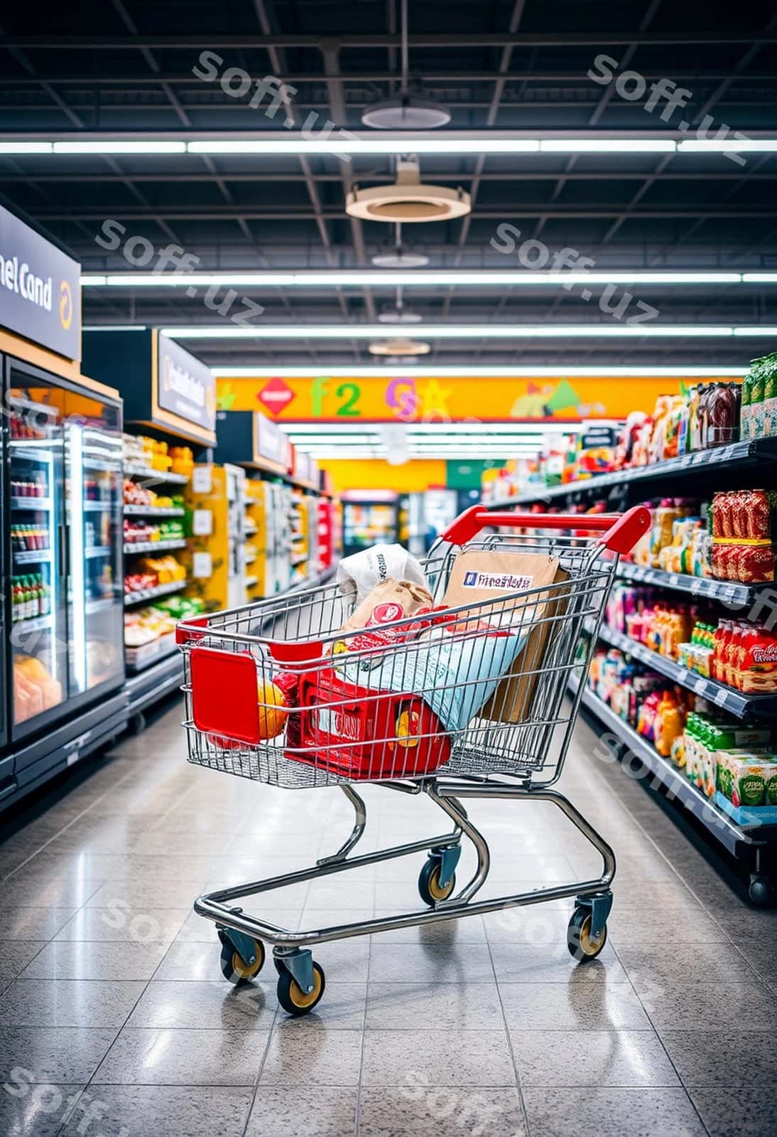 Supermarket to'liq xarid qilish aravachasi | Supermarket full shopping trolley car 1