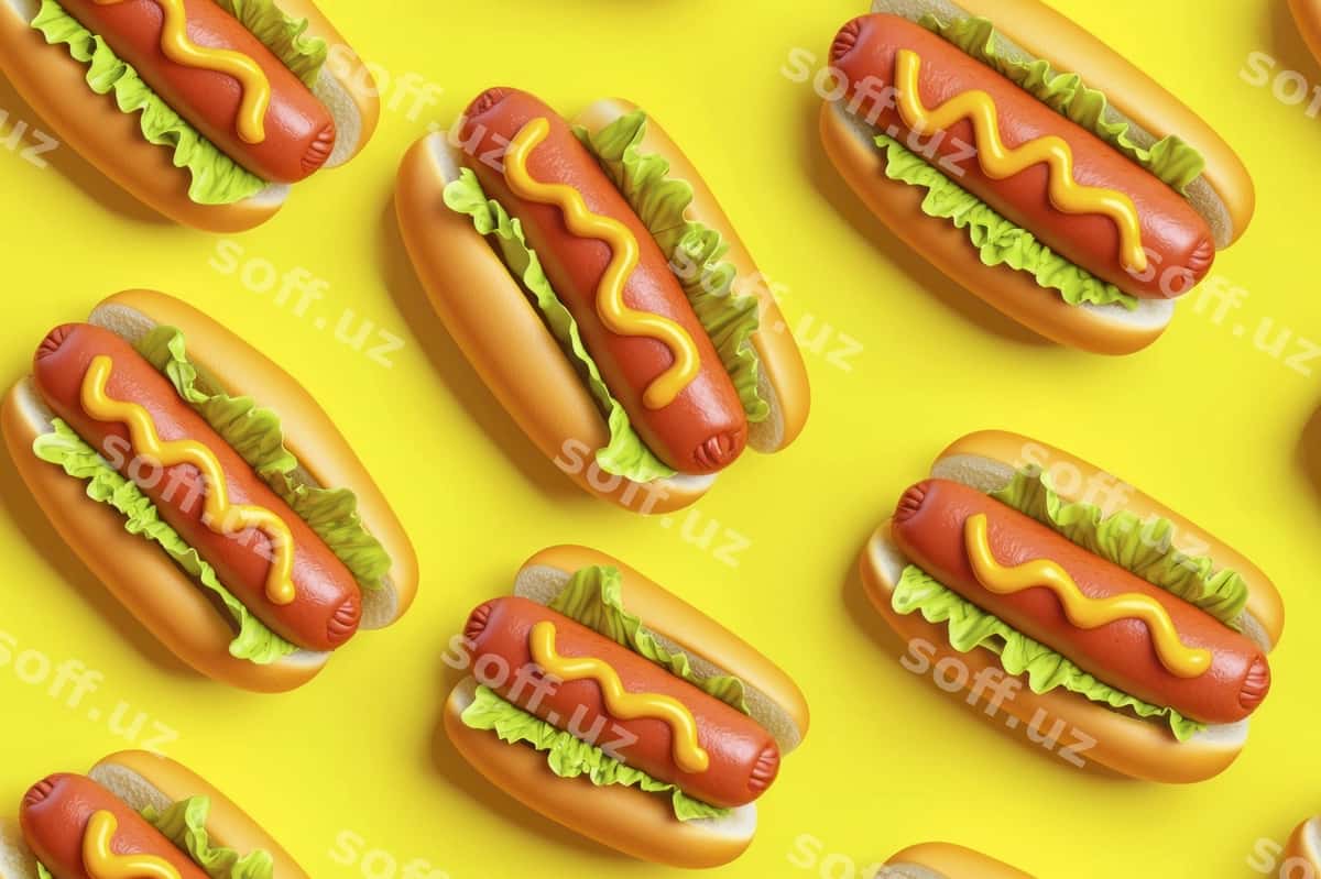 Mashqi orqa fon hotdog 3d uslubi | Tasty background hotdog 3d style 1