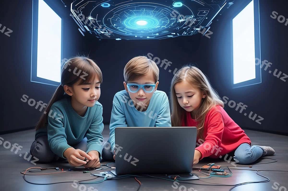Texnologiya konseptsiyasi uch bolalar bilan | Technology concept with three kids 1