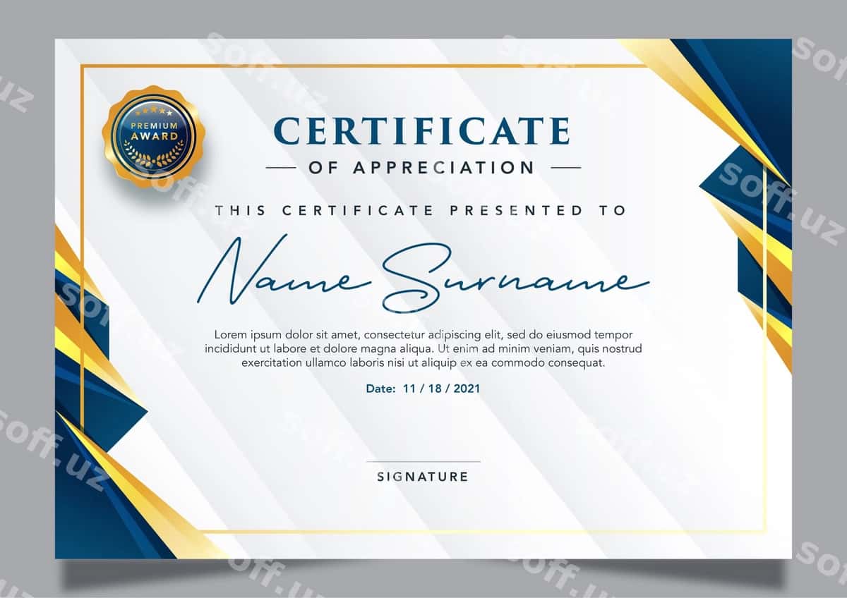 Shablon dizayni sertifikat baholashini qadrlash | Template design certificate appreciation 1