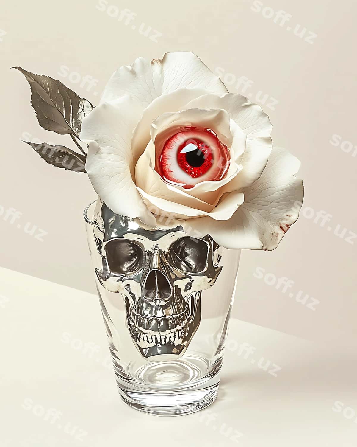 Bor shisha vaza oq atirgul bilan. | There is glass vase with white rose it 1