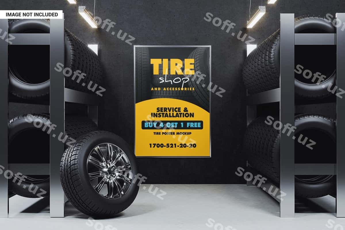 Shina do'kon plakat namunasi | Tire shop poster mockup 1