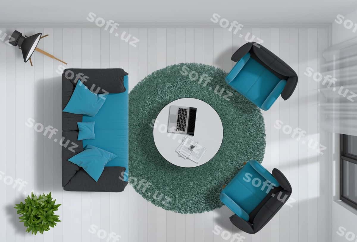 Yuqori ko'rinish içki mehmonxona 3d render | Top view interior living room 3d render 1