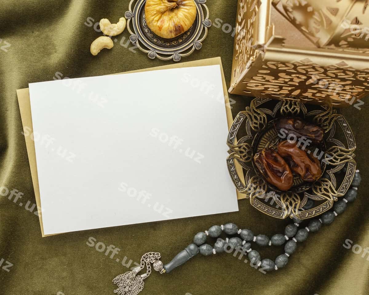 Yuqori ko'rinish Ramazon bosma namunasi | Top view ramadan print mockup 1