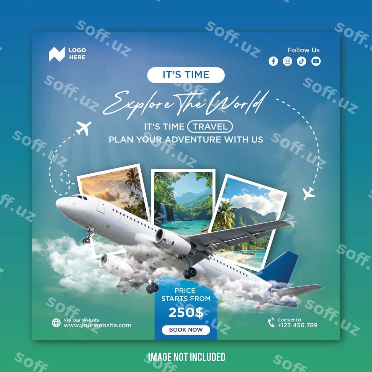 Sayohat agentligi uchun ijtimoiy media posti shabloni | Travel agency social media post template 1