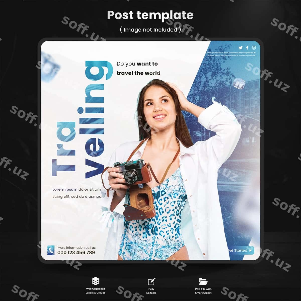 Dunyo sohibi sayohatchi ijtimoiy tarmoqlar posteri | Travelling world social media poster 1