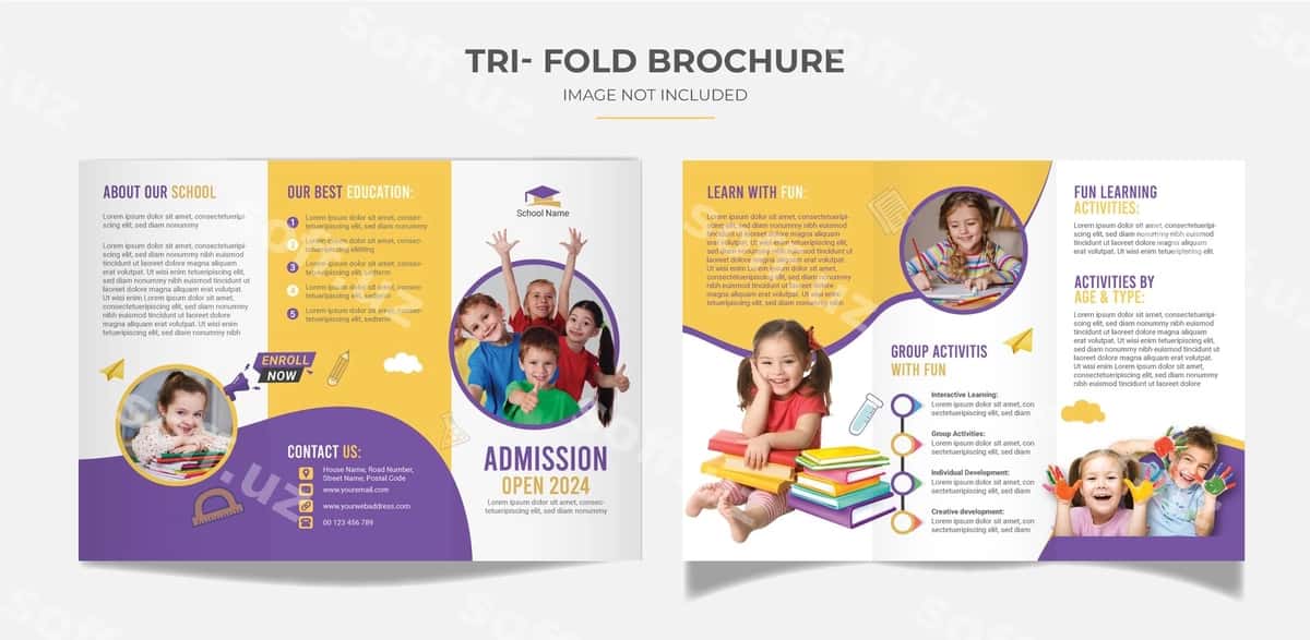 Uch qismlı broshyur maktab qabuli | Trifold brochure school admission 1