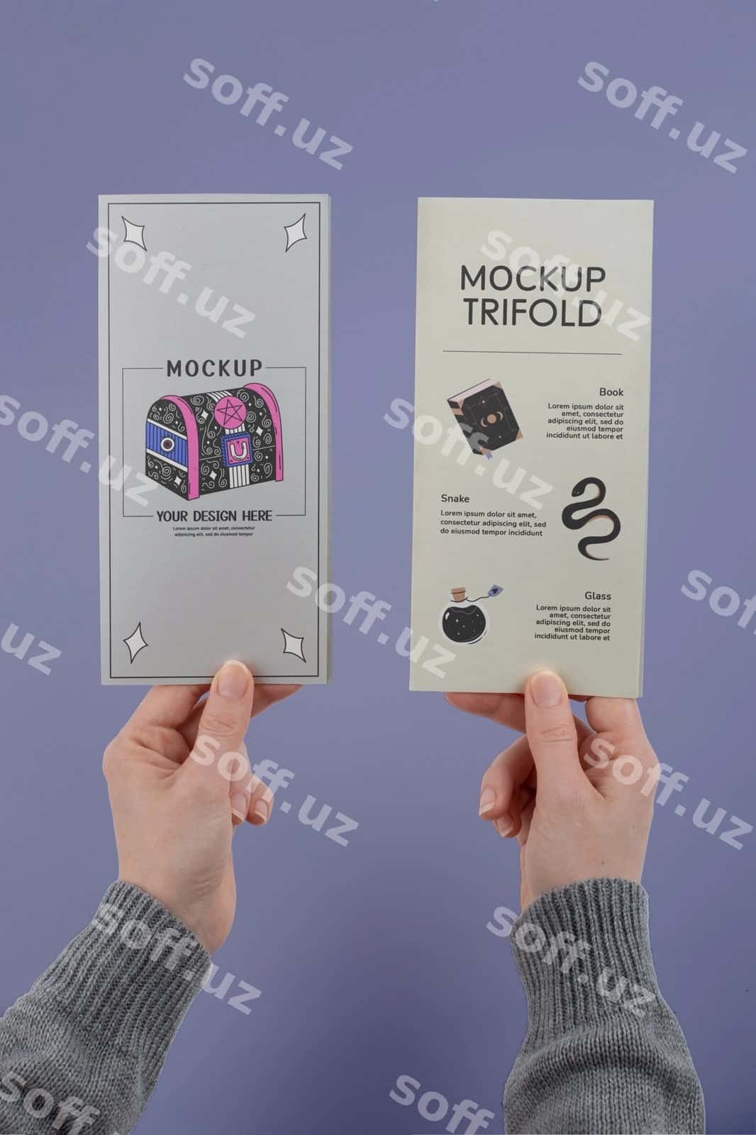 Uch qirra vertikal namuna dizayni | Trifold vertical mockup design 1