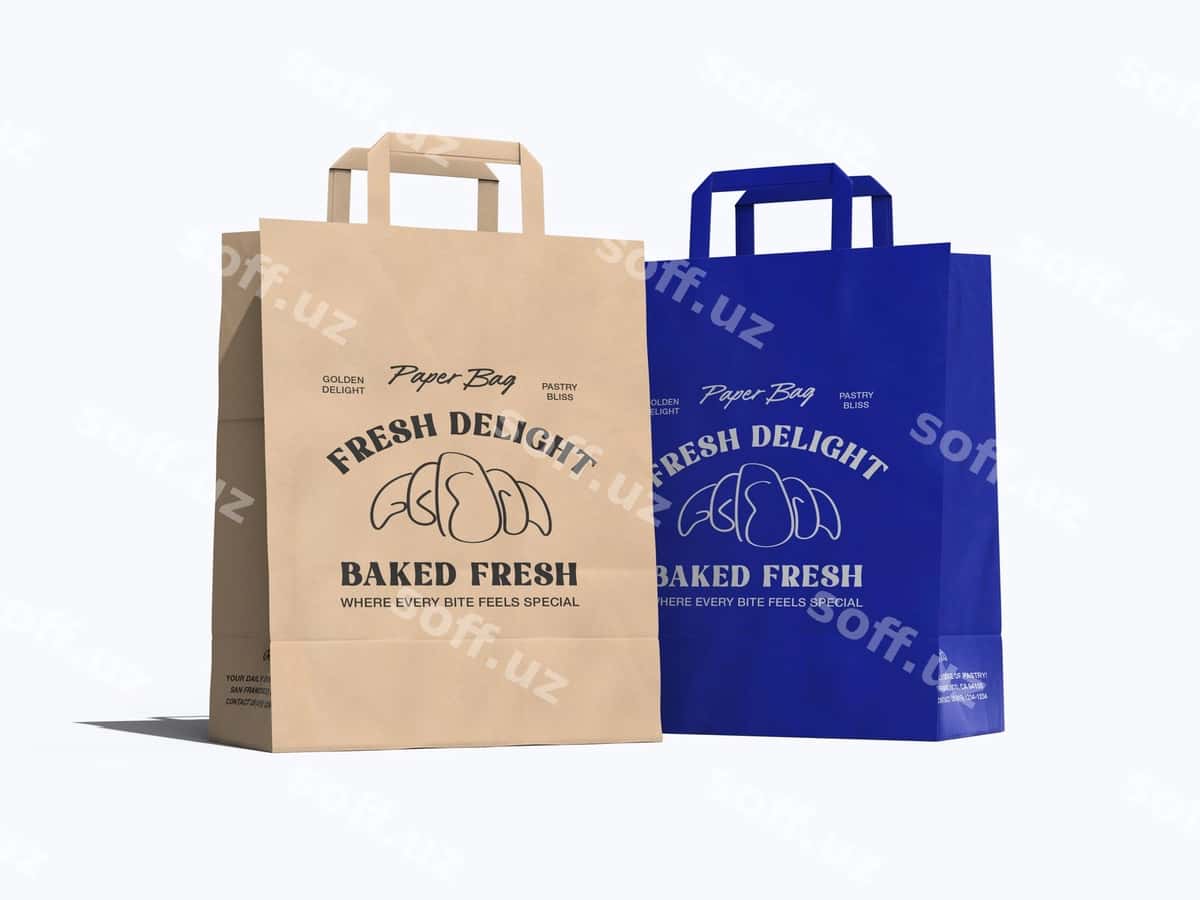 Ikki realistik kraft qog'ozli sumka namunasi | Two realistic kraft paper bag mockup 1