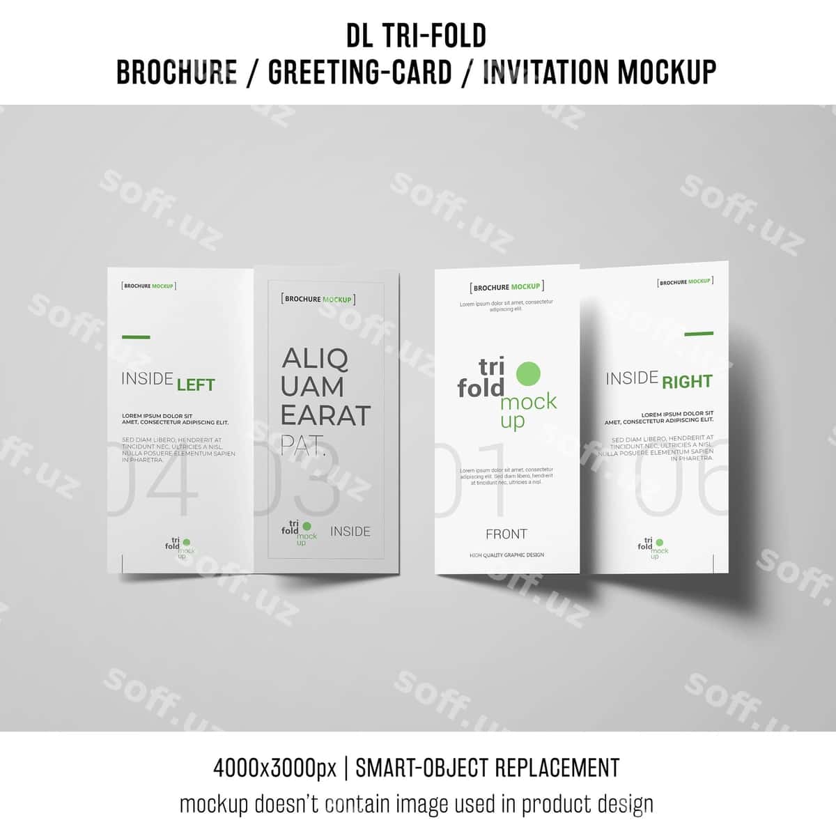 Ikki uch qismlık broshyr taklif namunasi | Two trifold brochure invitation mockup 1