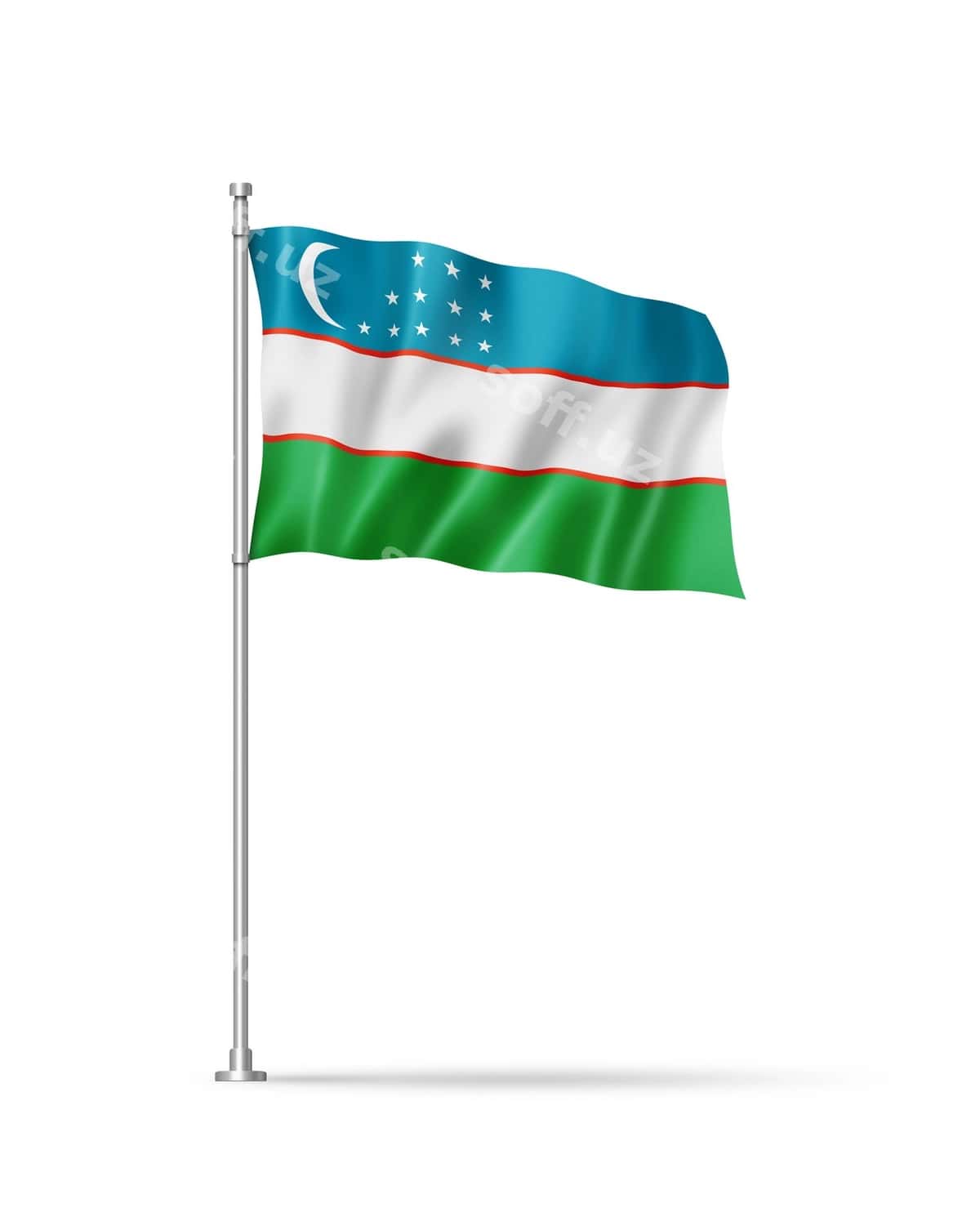 Oʻzbekiston bayrogʻi oq fonida | Uzbekistan flag isolated white 1