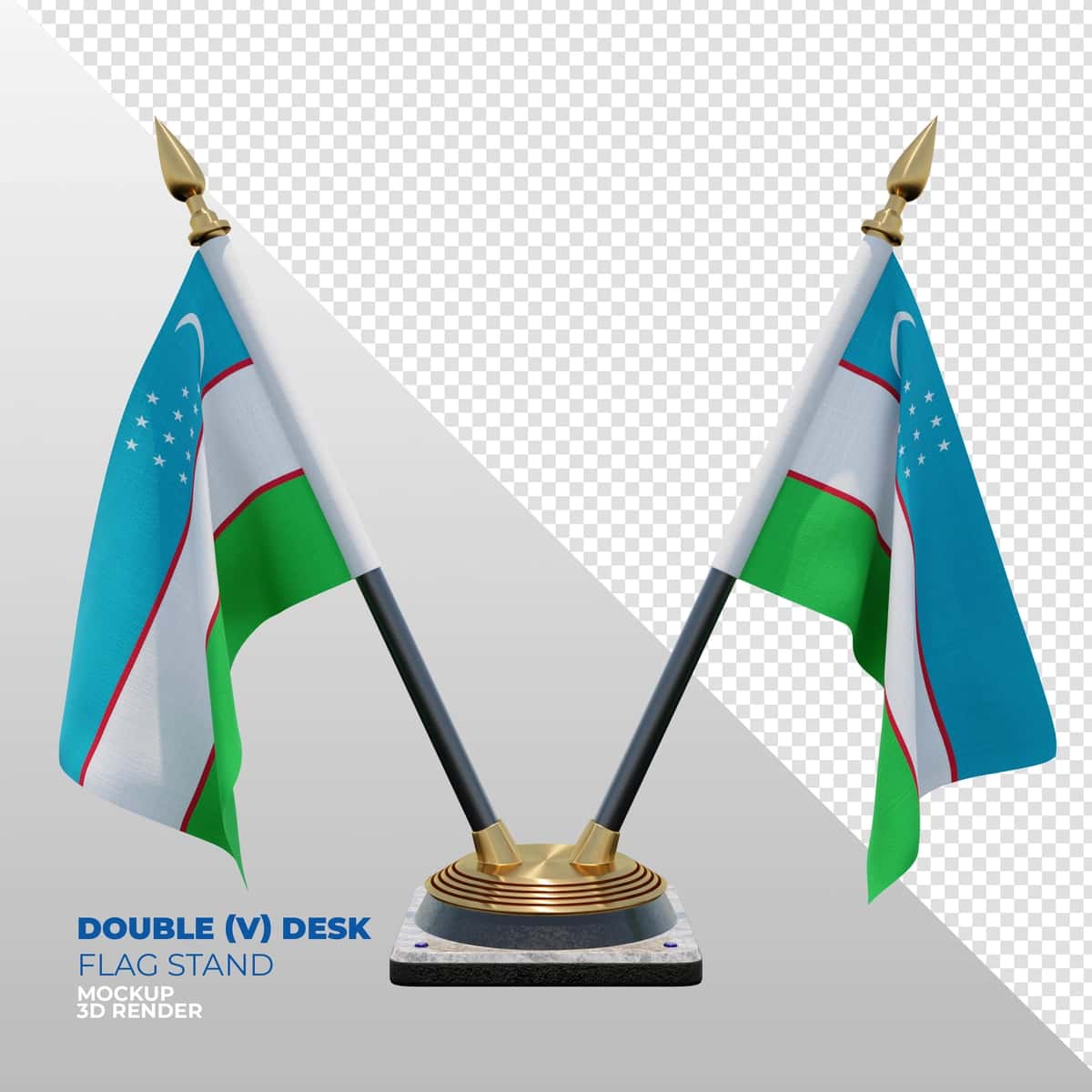 O'zbekiston realistik 3D teksturali qo'sh stol bayrog'i stend kompozitsiyasi | Uzbekistan realistic 3d textured double desk flag stand composition 1