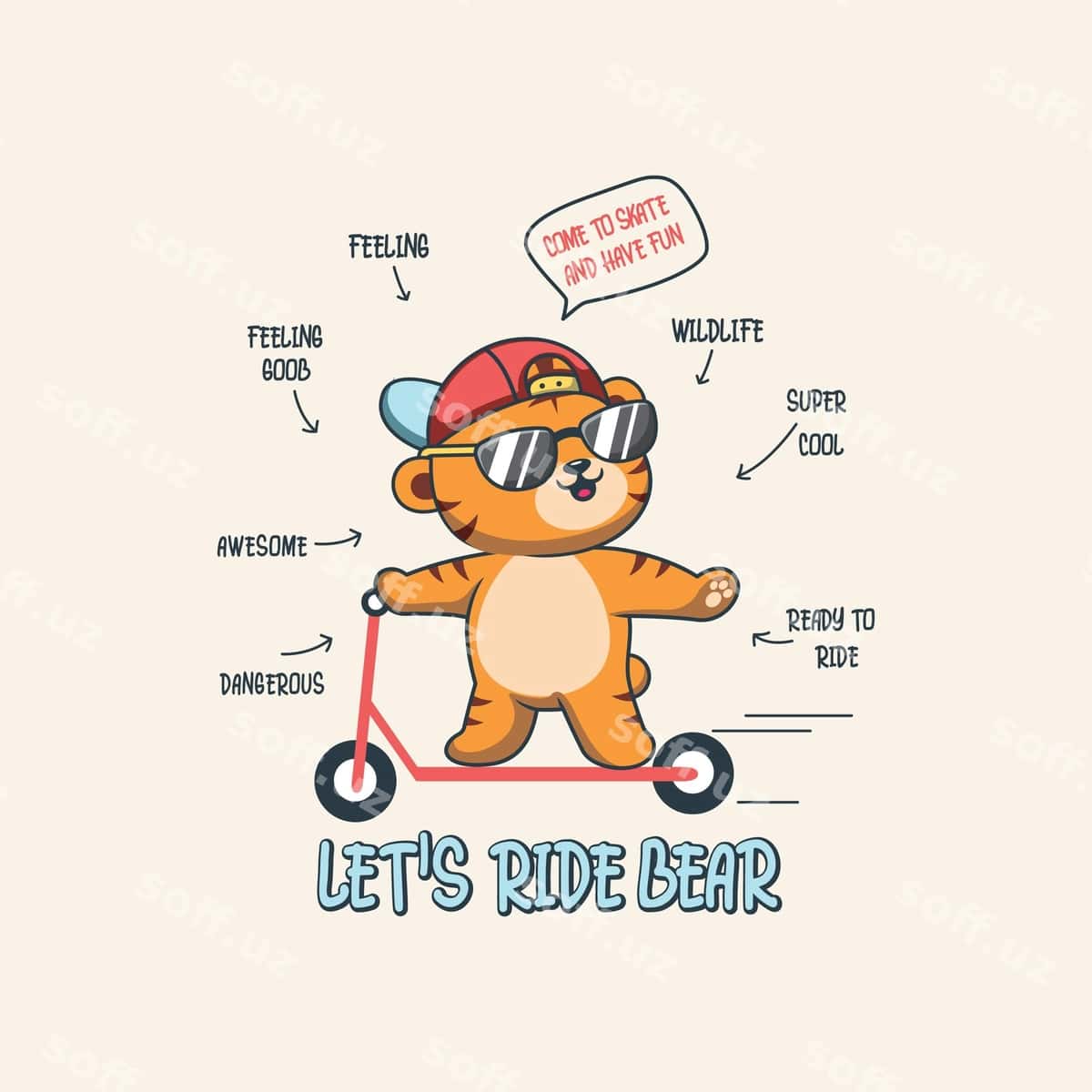 Vector so'ng ayiq skooterda yurmoq | Vector cool bear playing scooter 1