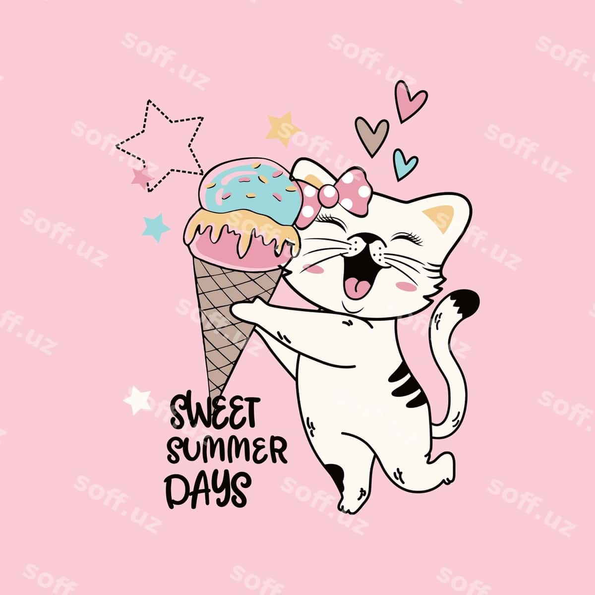 Vector mashaqli mushuk muzlatmani sevaman | Vector cute cat loves ice cream 1