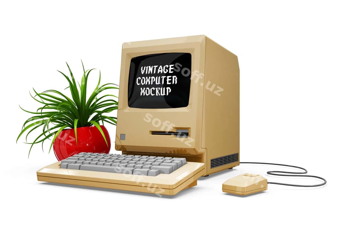 Eski kompyuter modeli ajraltirilgan | Vintage computer mock up isolated 1