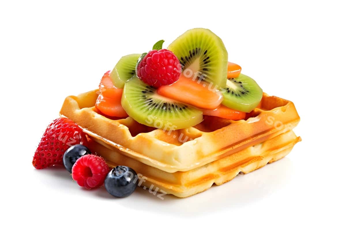 Mevalar bilan to'plangan vafle | Waffle with fruit top 1