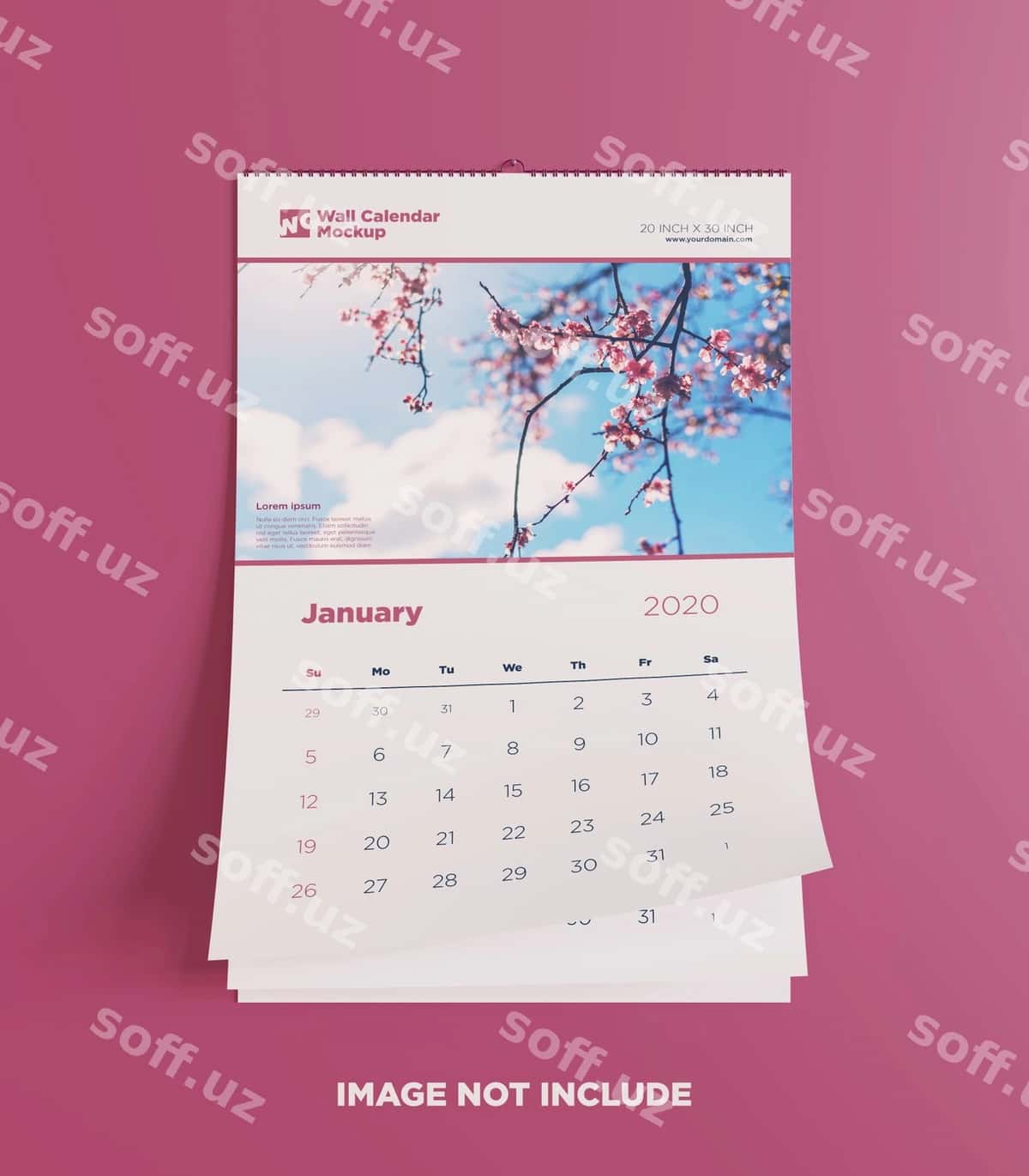Devor takvim mockup front ko'rinishi | Wall calendar mockup front view 1