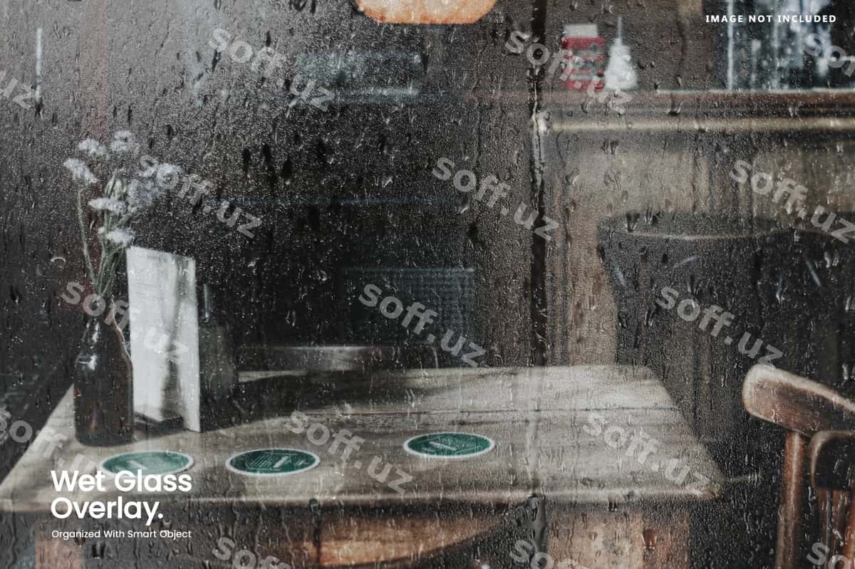 Nam shisha ustiga qo'yilgan foto namuna | Wet glass overlay photo mockup 1