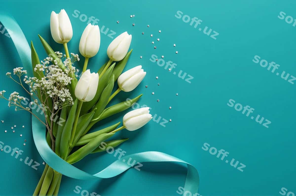 Oq lola gul dasturi | White tulips bouquet 1