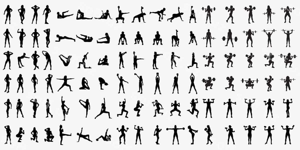 Ayol fitnes jismoniy tarbiya siluet shabloni | Woman fitness gym silhouette template 1
