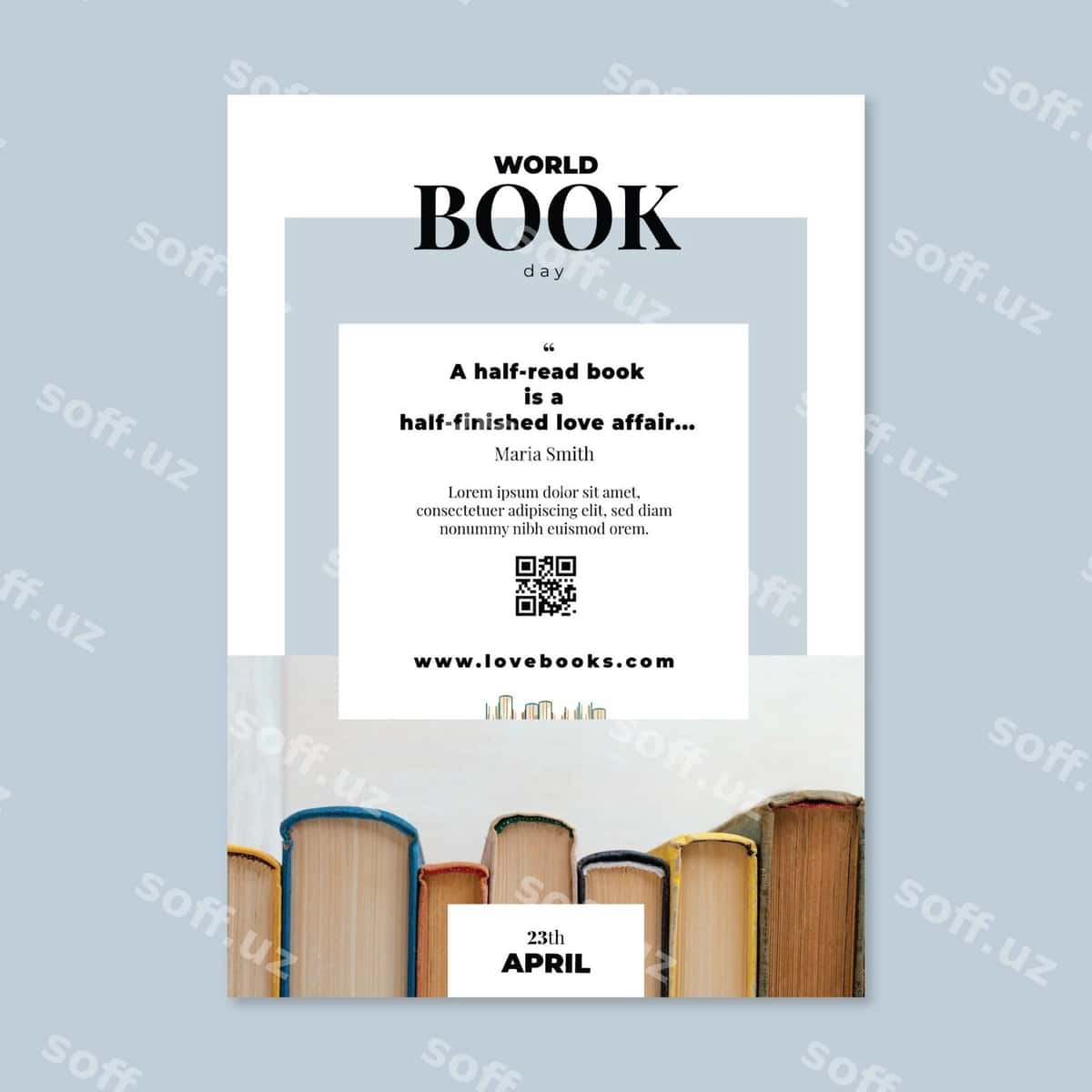 Dunyoning kitoblari kuni uchun vertikal flyer shabloni | World book day vertical flyer template 1