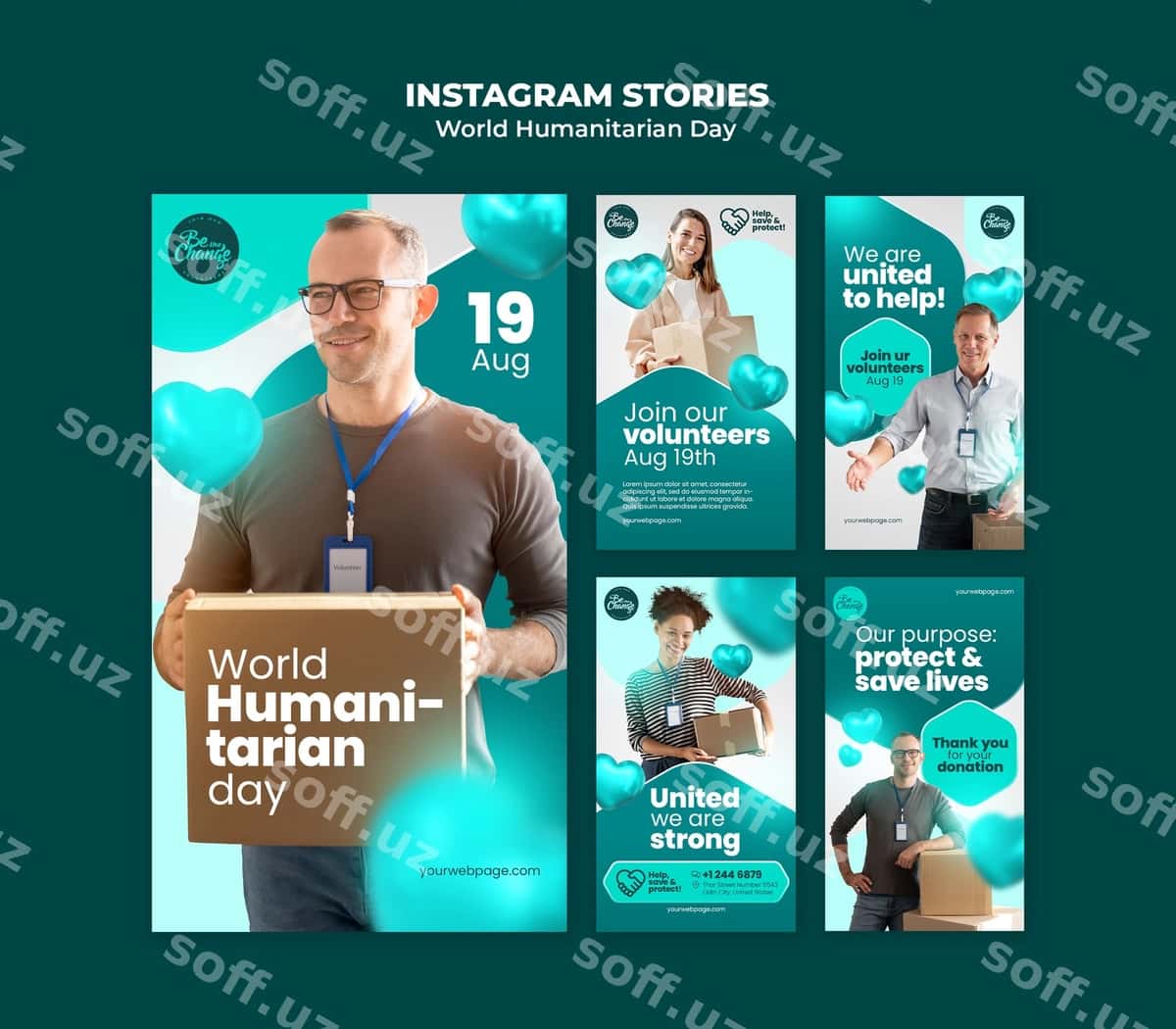 Dunyo insonga me'moniy kun shablon dizayni | World humanitarian day template design 1