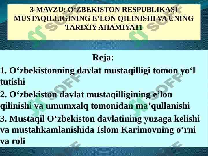О‘ZBEKISTON RESPUBLIKASI MUSTAQILLIGINING E’LON QILINISHI VA UNING TARIXIY AHAMIYATI