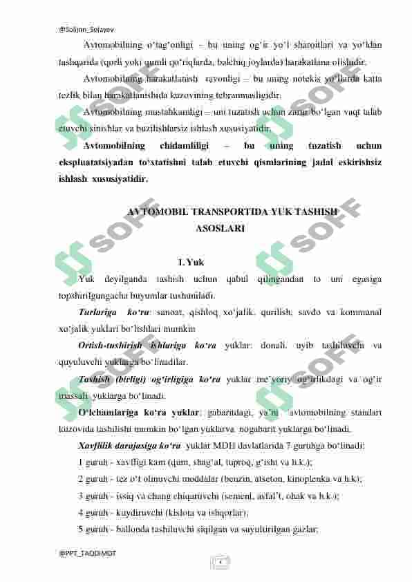 YUKLARNI TASHISH. TRANSPORT JARAYONI 4