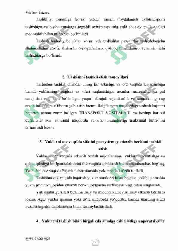 YUKLARNI TASHISH. TRANSPORT JARAYONI 7