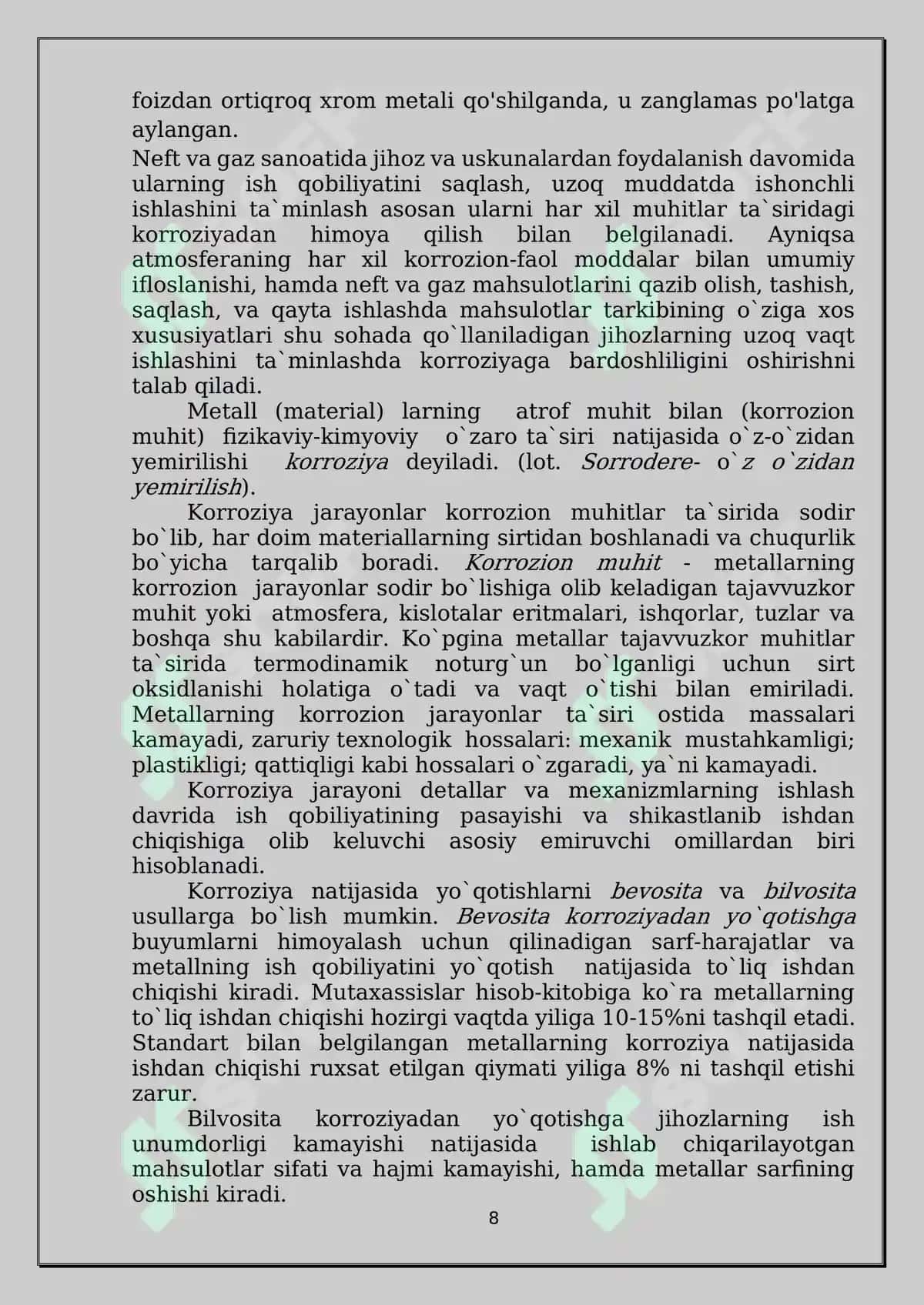Gorizontal rezervuarlarning mahsulot osti suv orqali korroziyasi himoya qilish uchun protektorli himoyasini loyihalash” mavzusidagi Kurs ishi 7
