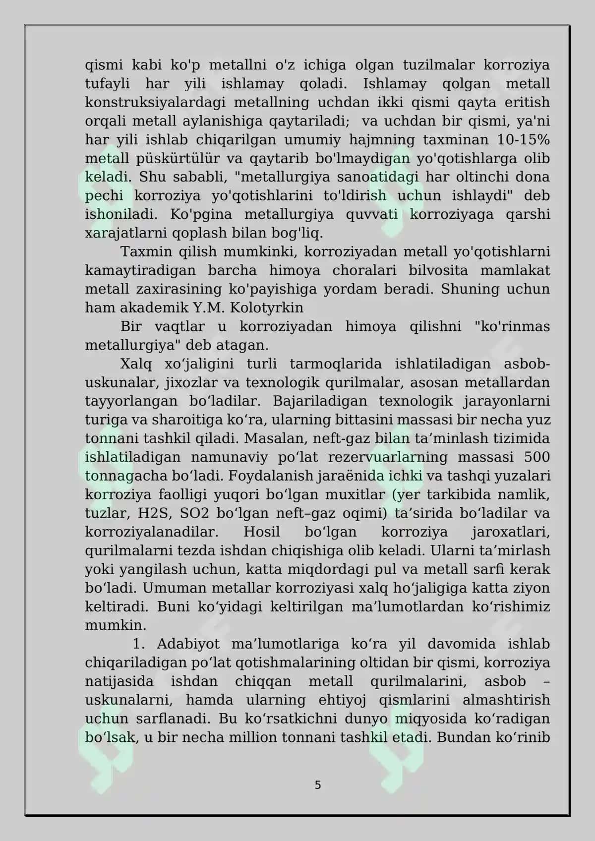 Gorizontal rezervuarlarning mahsulot osti suv orqali korroziyasi himoya qilish uchun protektorli himoyasini loyihalash” mavzusidagi Kurs ishi 4