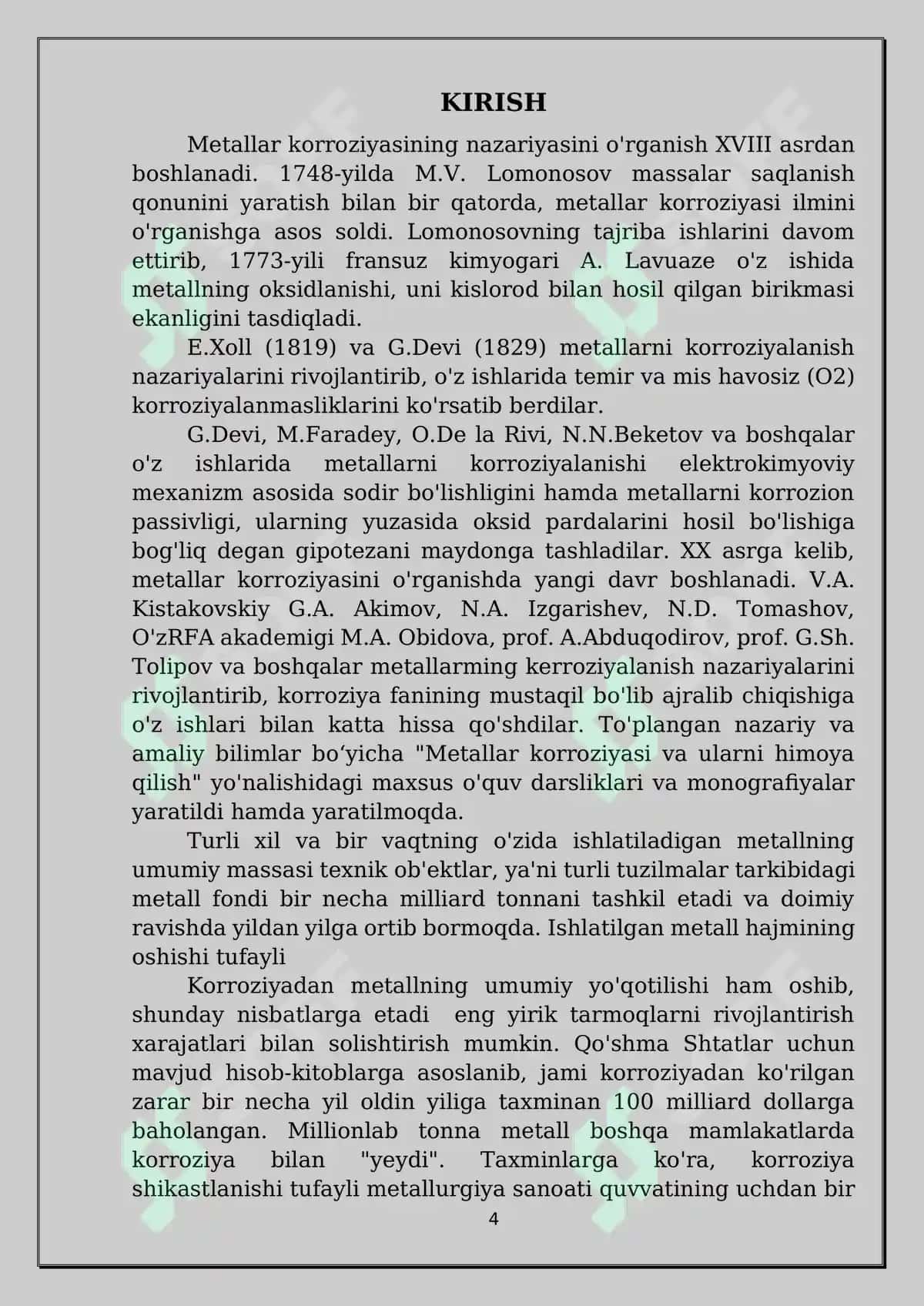 Gorizontal rezervuarlarning mahsulot osti suv orqali korroziyasi himoya qilish uchun protektorli himoyasini loyihalash” mavzusidagi Kurs ishi 3