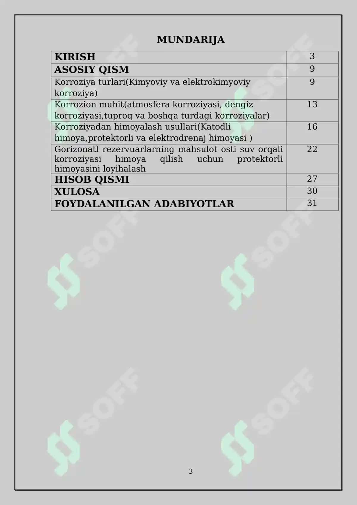 Gorizontal rezervuarlarning mahsulot osti suv orqali korroziyasi himoya qilish uchun protektorli himoyasini loyihalash” mavzusidagi Kurs ishi 2
